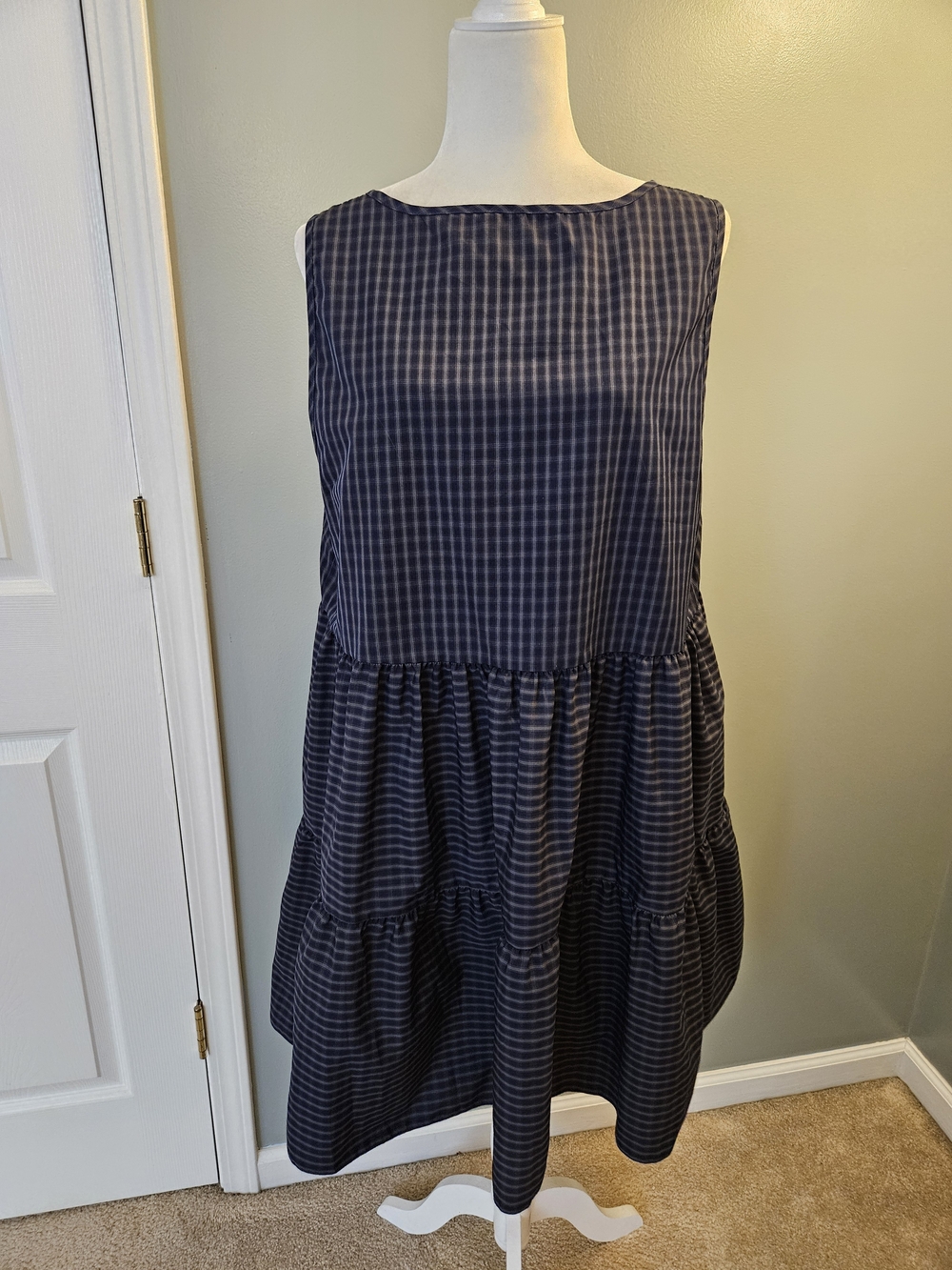 Shein Women's Size 3XL Navy Check Tiered Dress with Bows